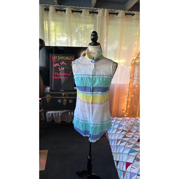 y2k beachy crinkled rainbow striped tank blouse - Picture 1 of 2